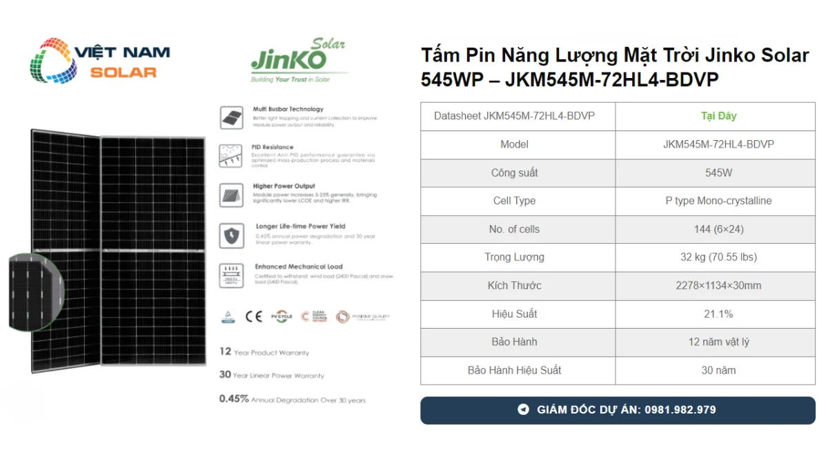 Panneau Solaire Jinko Tiger Neo 545Wc